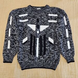 Vintage Nicolas Allen 80's Black And White Sweater Geometric Eclectic Grandpa